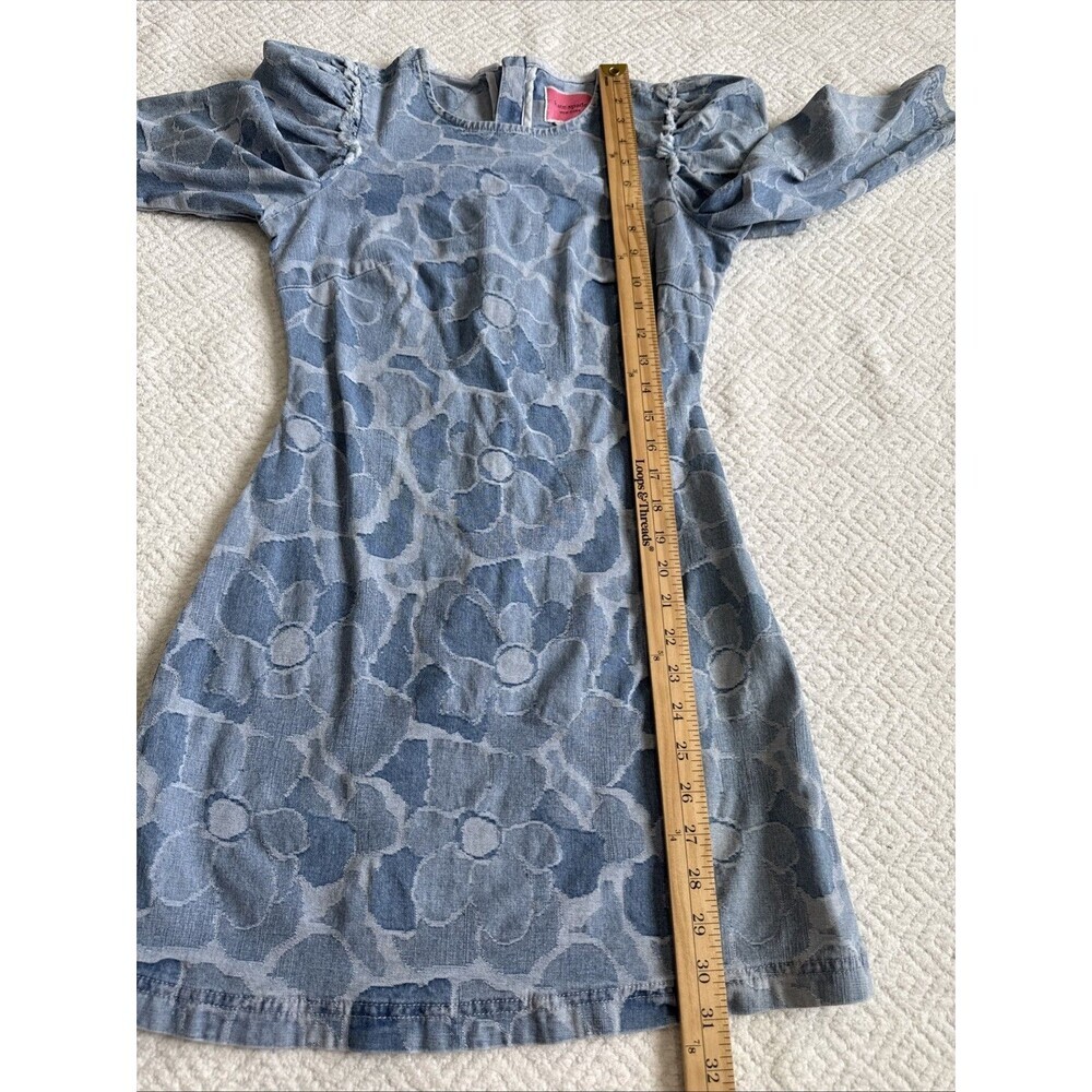 NWOT Kate Spade NY Sheath Floral Denim Puff Long Sleeves Crew Neck Dress Sz 00 - Picture 5 of 9